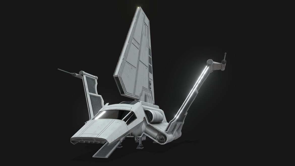 Shuttle Variant 3d Model - Futuristic shuttle variant 3D model in a dynamic display, showcasing detailed sci-fi spacecraft design.