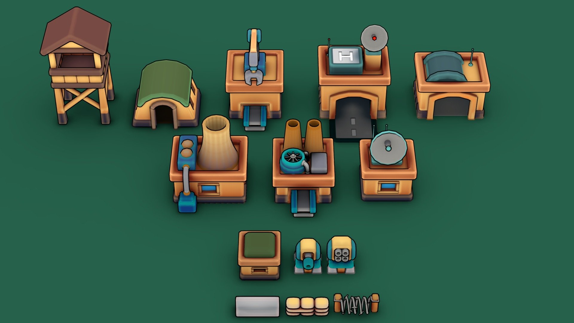 Stylized Cozy Military Structures Pack