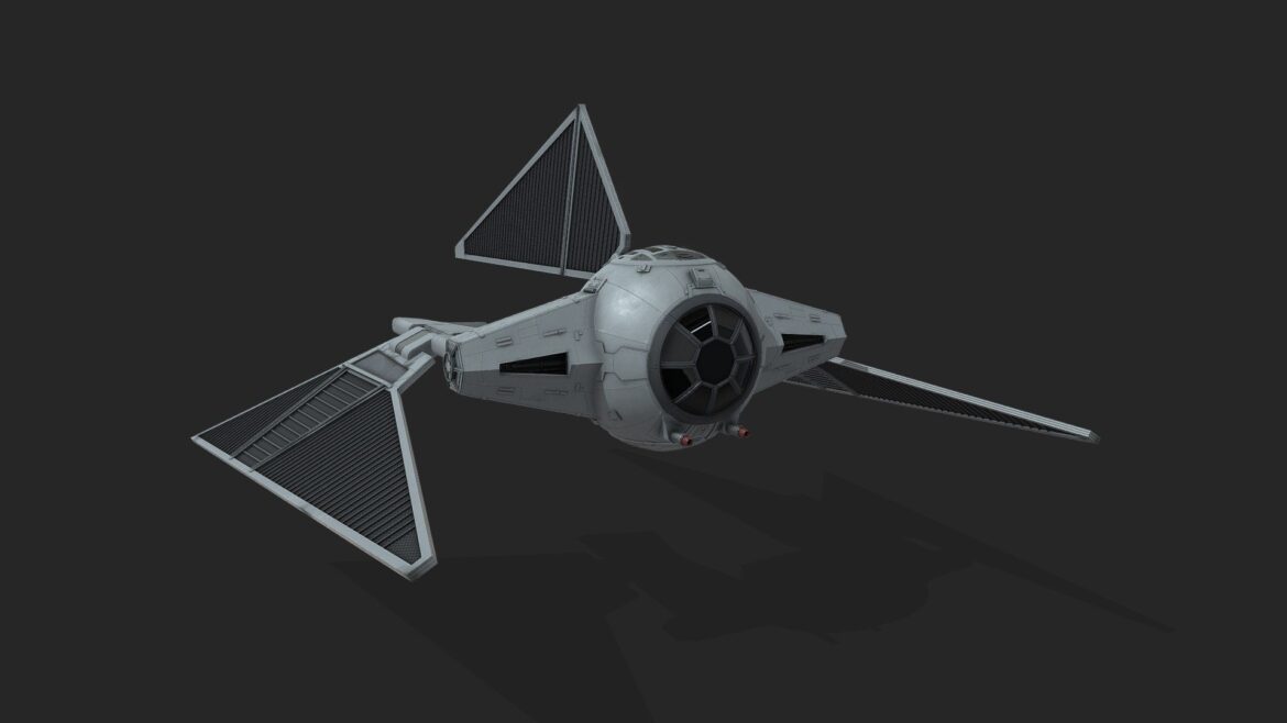 Tie Glider Fighter 3d Model - Custom designed Tie Glider fighter 3D model, sleek sci-fi starship for digital art projects