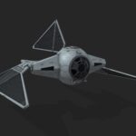 Tie Glider Fighter 3d Model - Custom designed Tie Glider fighter 3D model, sleek sci-fi starship for digital art projects