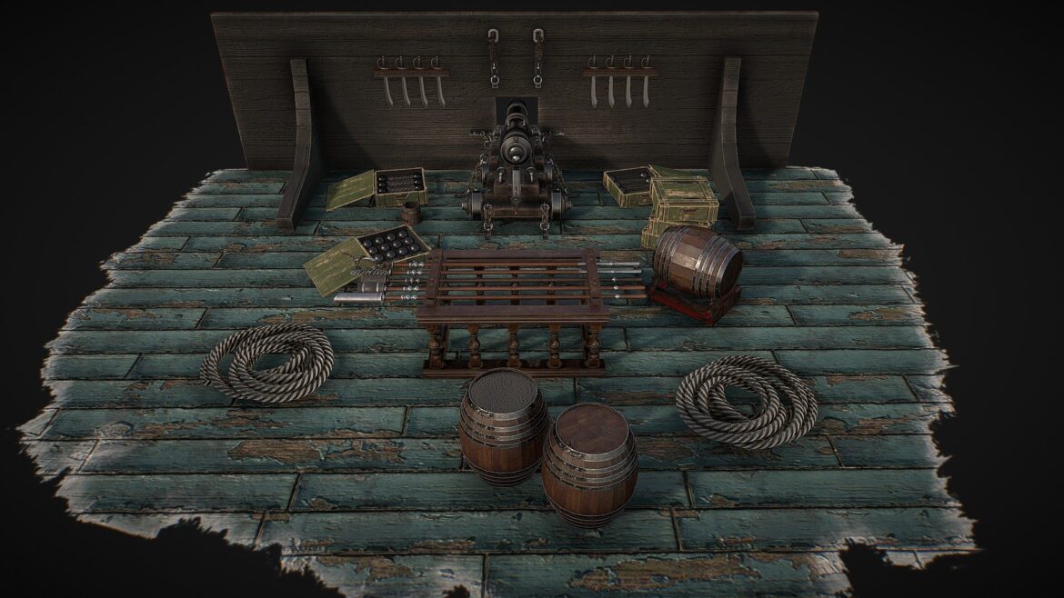 vessel cannon with accessories 3d model