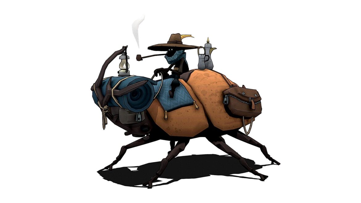 Beetle Rider 3d Model - Detailed fantasy beetle rider character model on a textured ground plane.