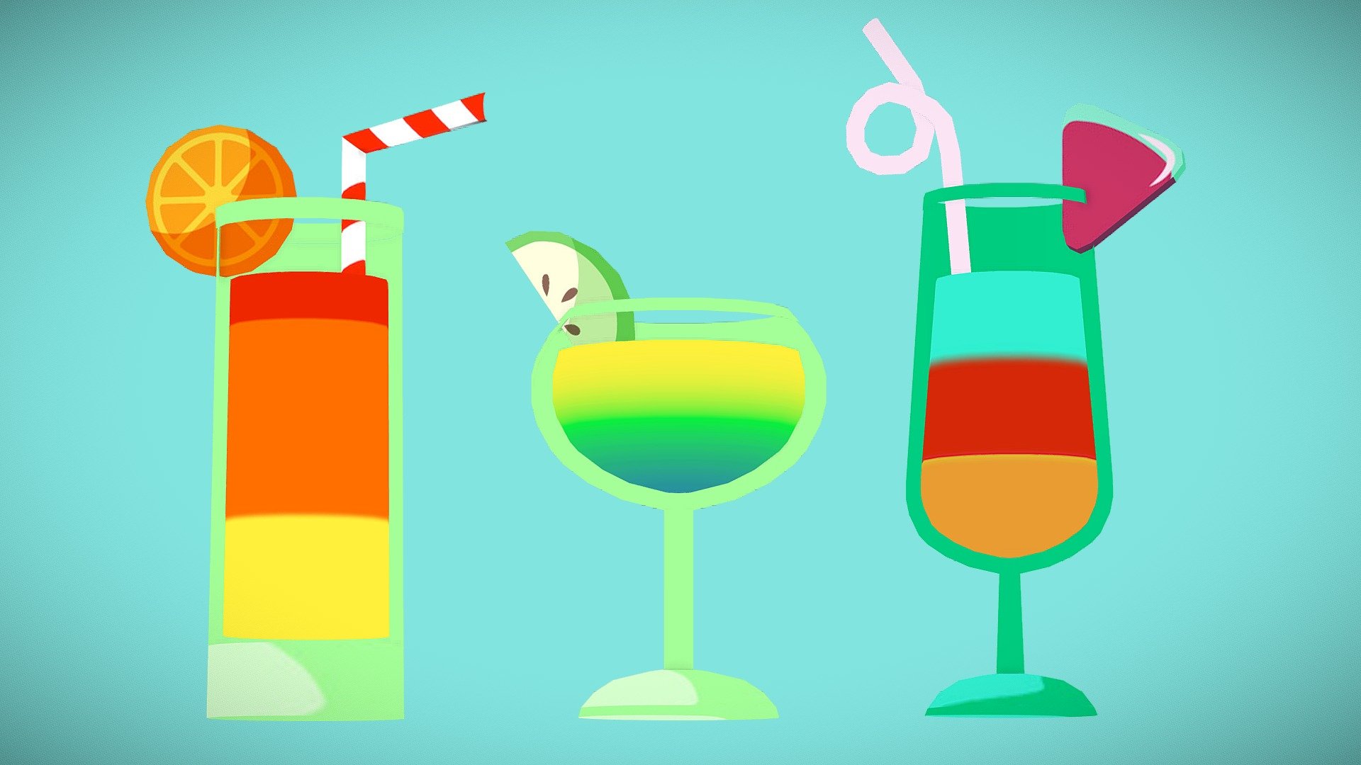 DRINKS COCKTAILS GLASSES LOWPOLY