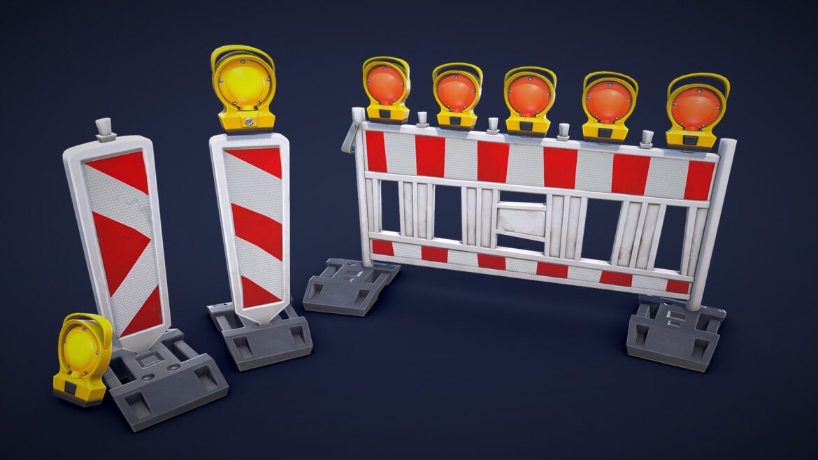 european traffic barriers low poly 3d model
