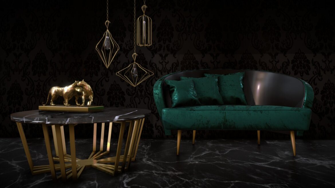 interior decoration gold scene statue 3d model