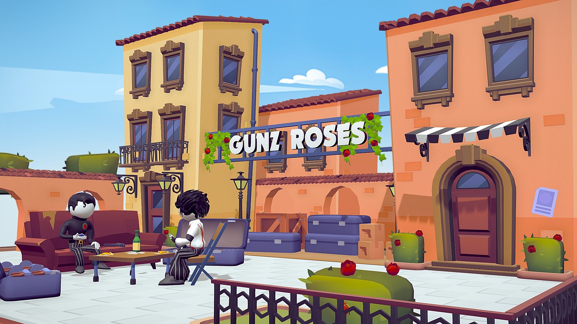italian city street cartoon stylized