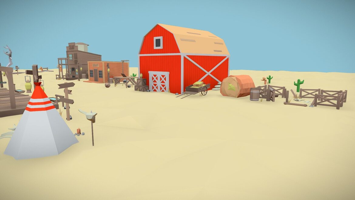 low poly art western pack 3d model