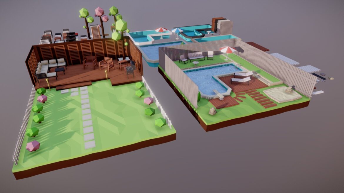 low poly backyards pack 3d model