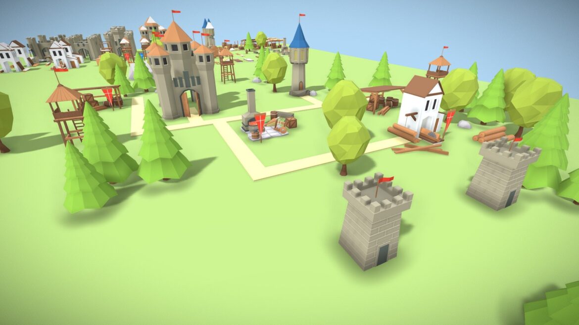 low poly medieval buildings pack part 1 3d model