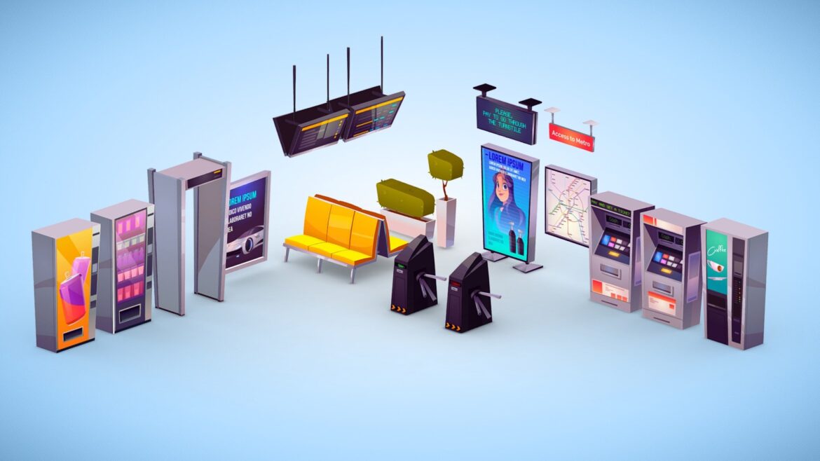 lowpoly metro subway street assets 3d model