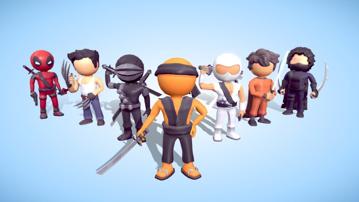 lowpoly stickmans characters cartoon render 3d model