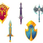 Lowpoly stylized weapons sword shield medieval