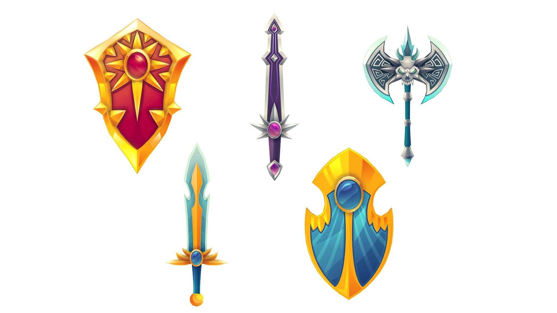 Lowpoly stylized weapons sword shield medieval
