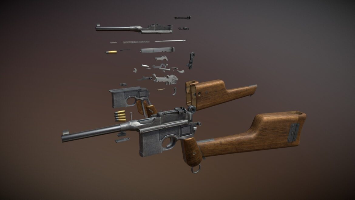 mauser c96 broomhandle with stock 3d model