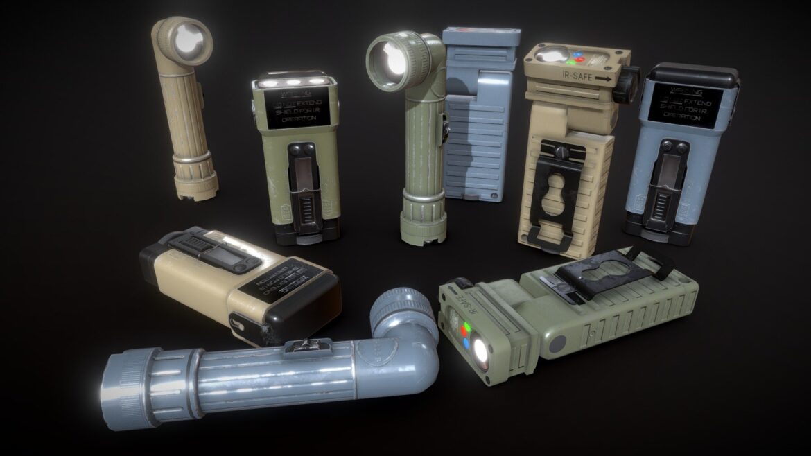 military flashlight set 3d model