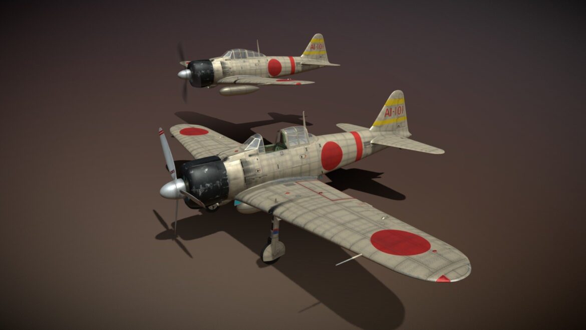 mitsubishi a6m2 zero carrier akagi 3d model