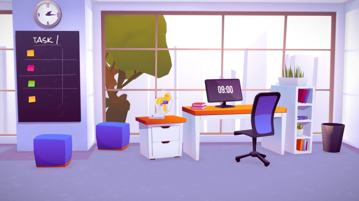 office work desk lowpoly bureau game assets 3d model