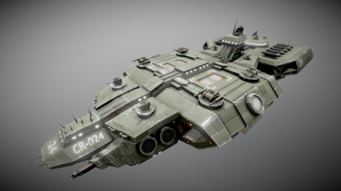 sci fi carrier with 3 turret types 3d model