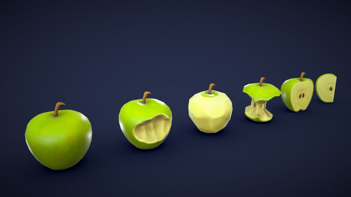 stylized apple green low poly 3d model