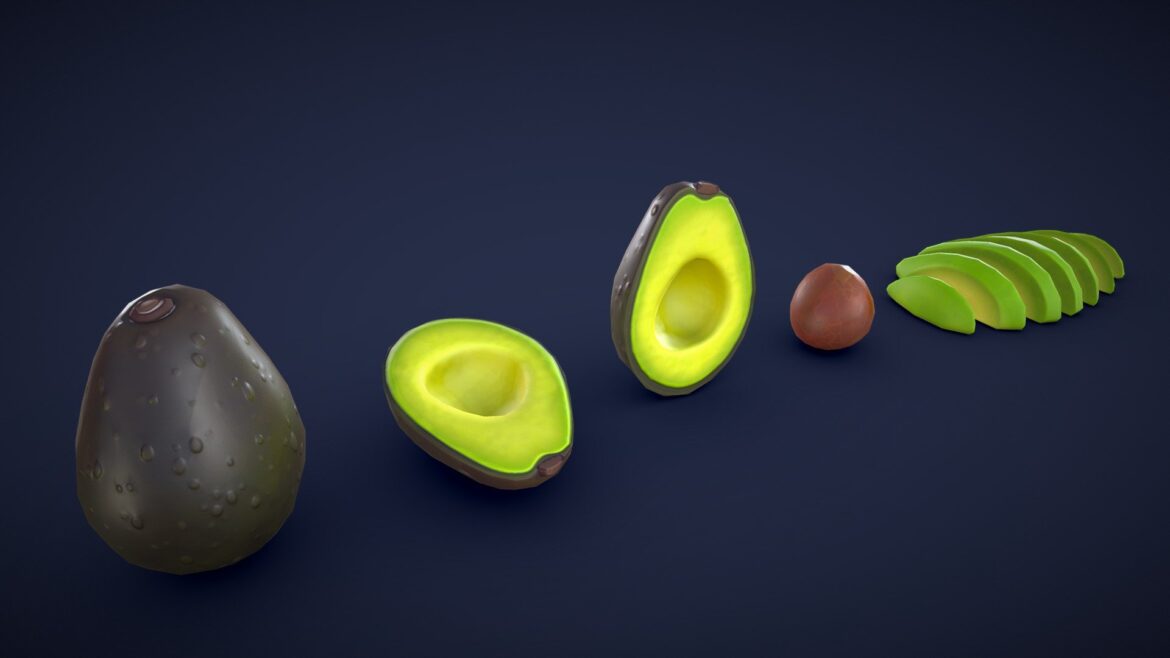 stylized avocado low poly 3d model