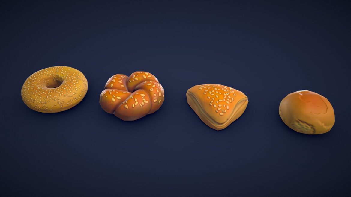 stylized pastries collection low poly 3d model