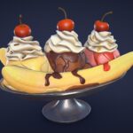 stylized banana split ice cream game ready 3d model