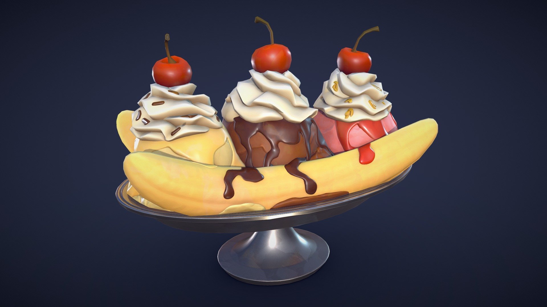 Stylized Banana Split Ice Cream – Game Ready