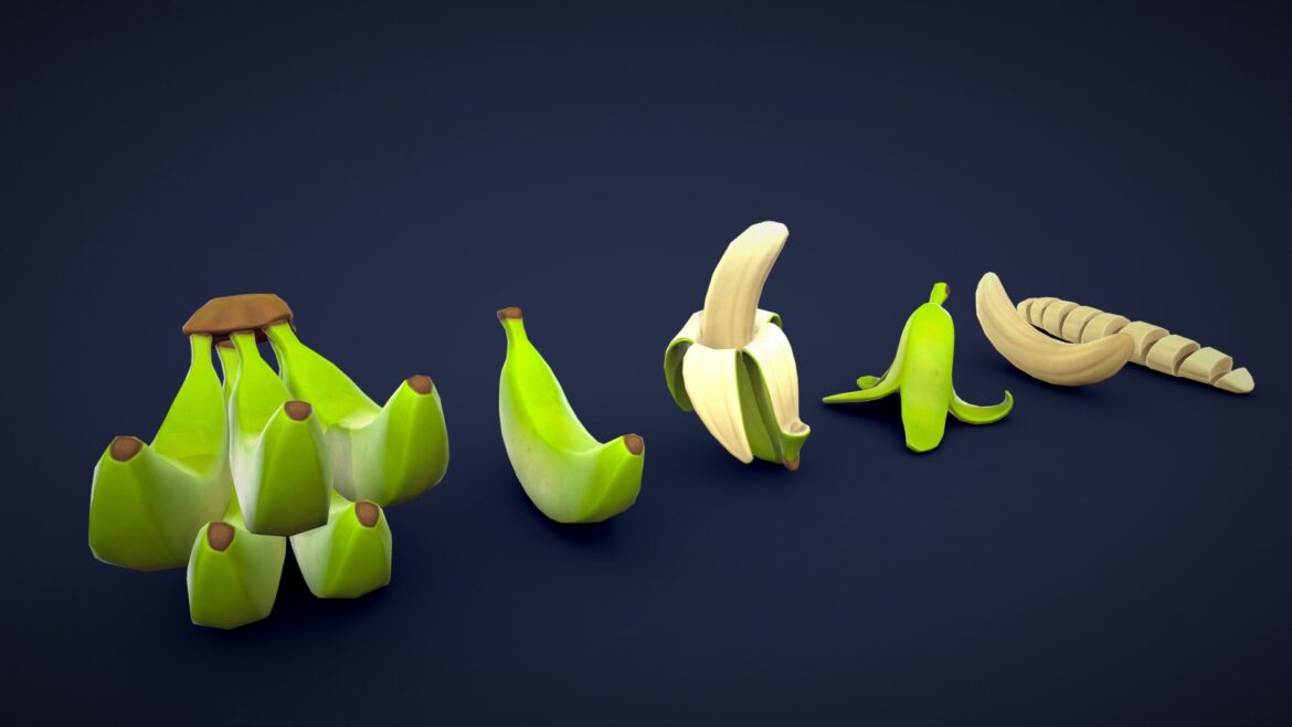 stylized banana underripe low poly 3d model