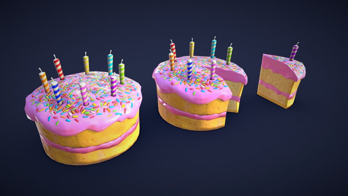 stylized strawberry cake low poly 3d model