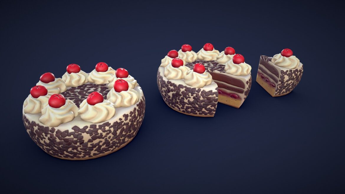 stylized black forest cake low poly 3d model