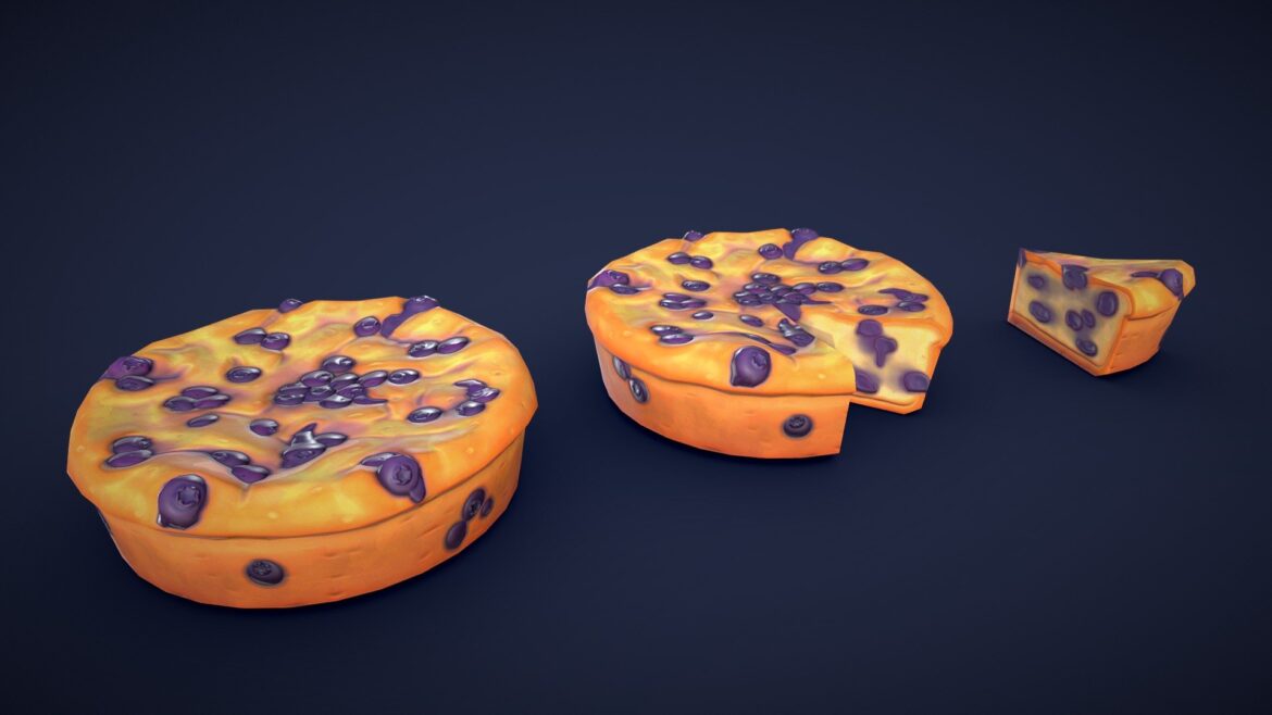 stylized blueberry cake low poly 3d model