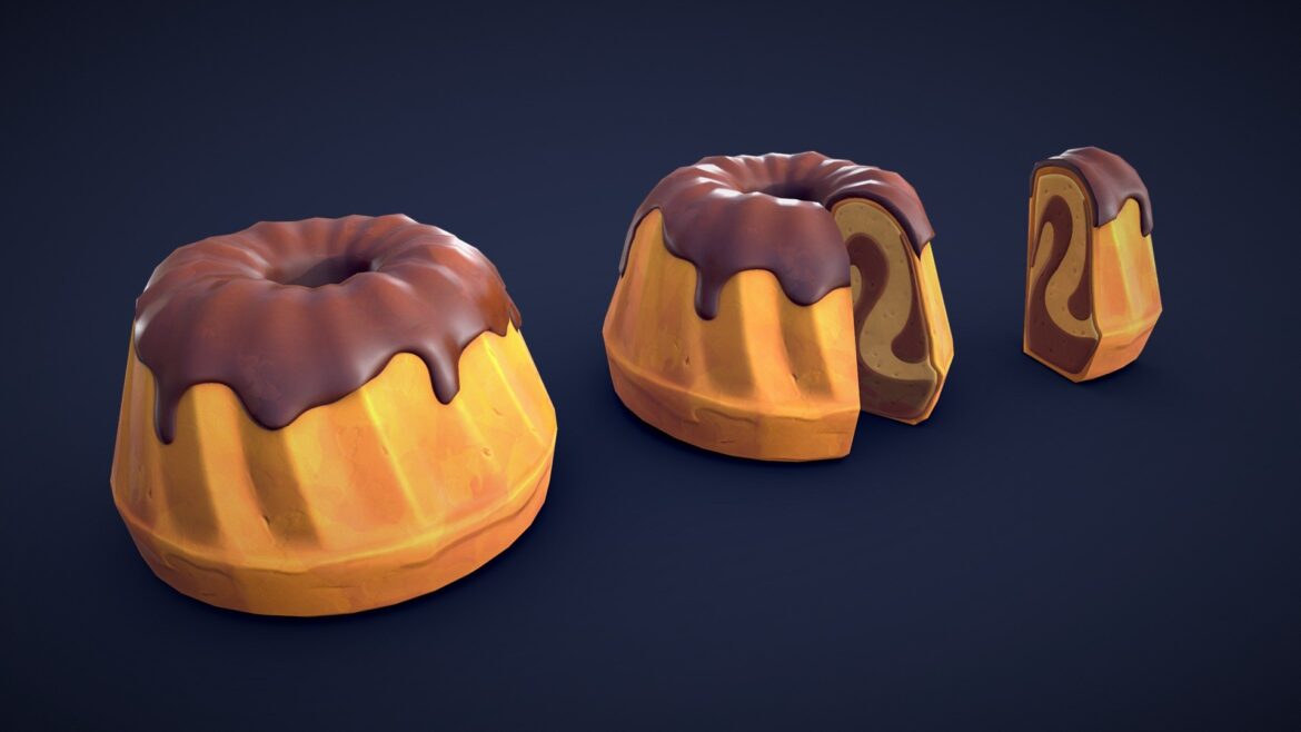 stylized bundt cake low poly 3d model