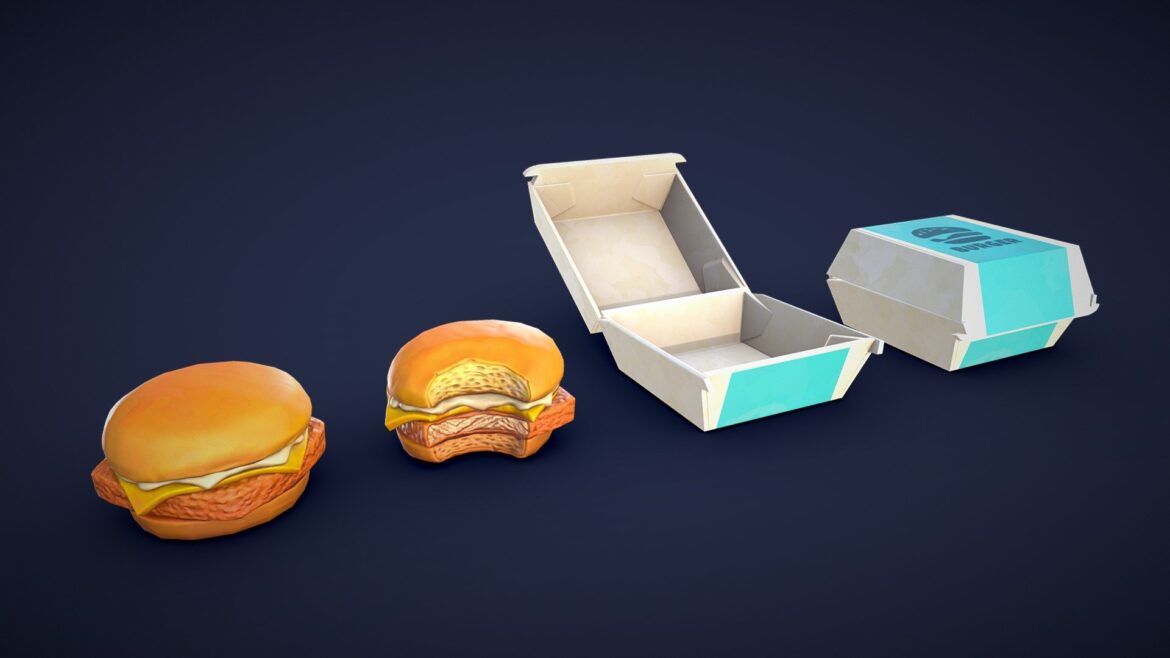 stylized burger fish low poly 3d model