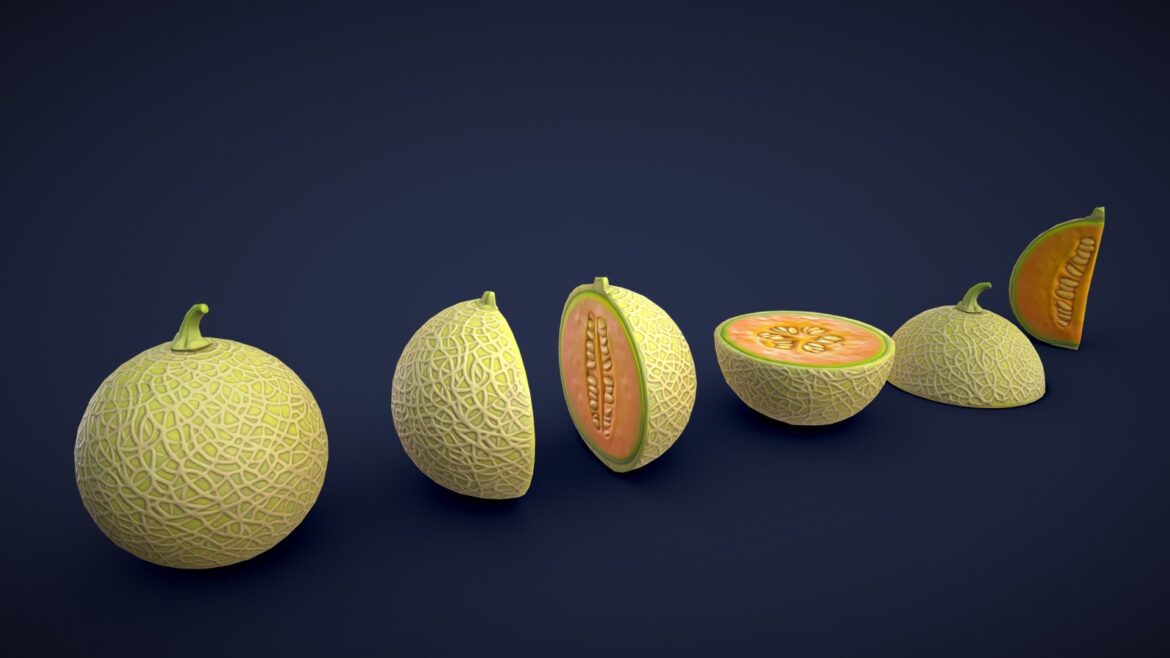 stylized cantaloupe low poly 3d model