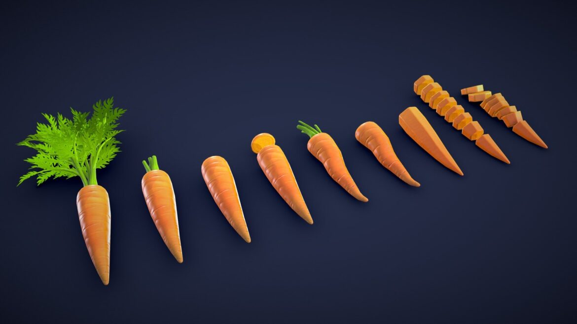 stylized carrot low poly 3d model