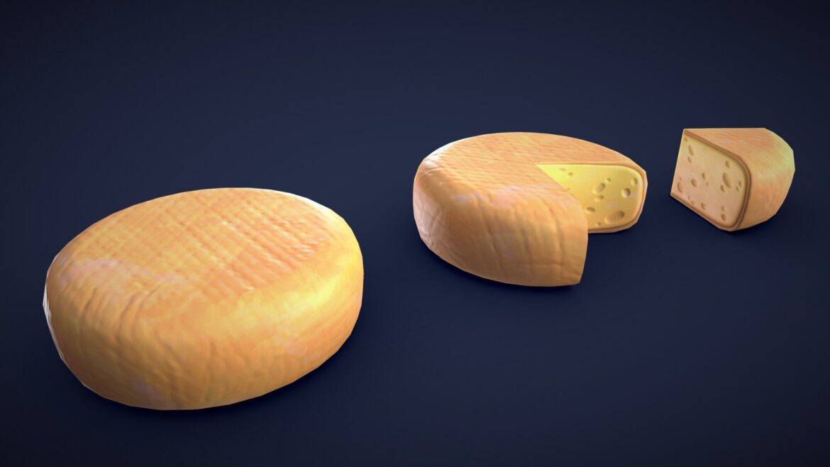 stylized cheese wheel and slice low poly 3d model