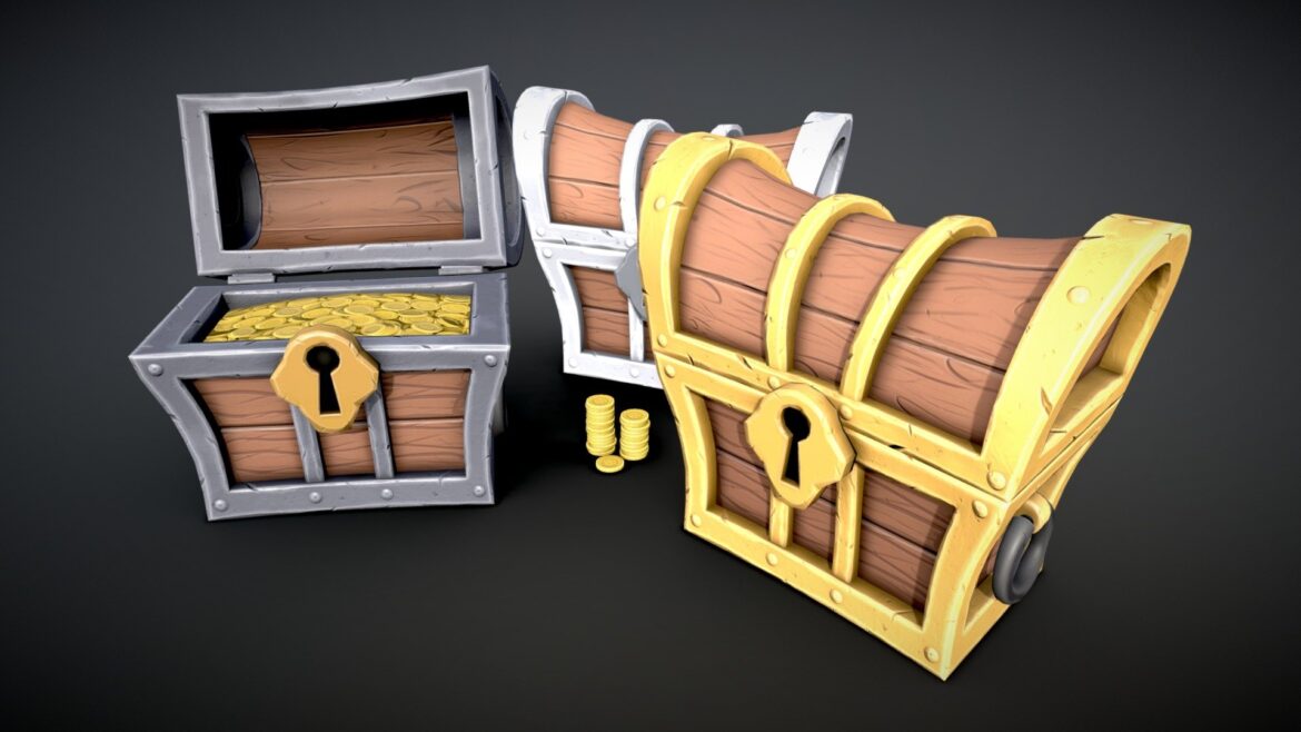 stylized chest iron gold silver 3d model