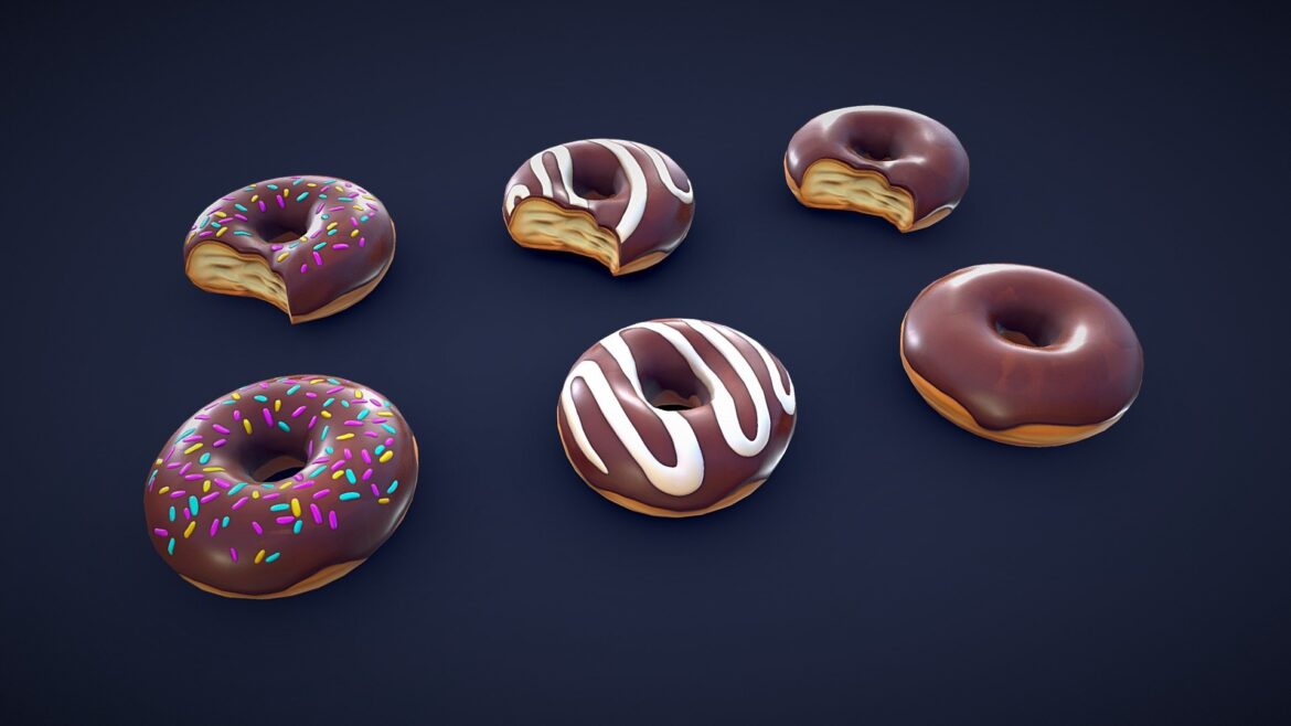 stylized chocolate donuts low poly 3d model