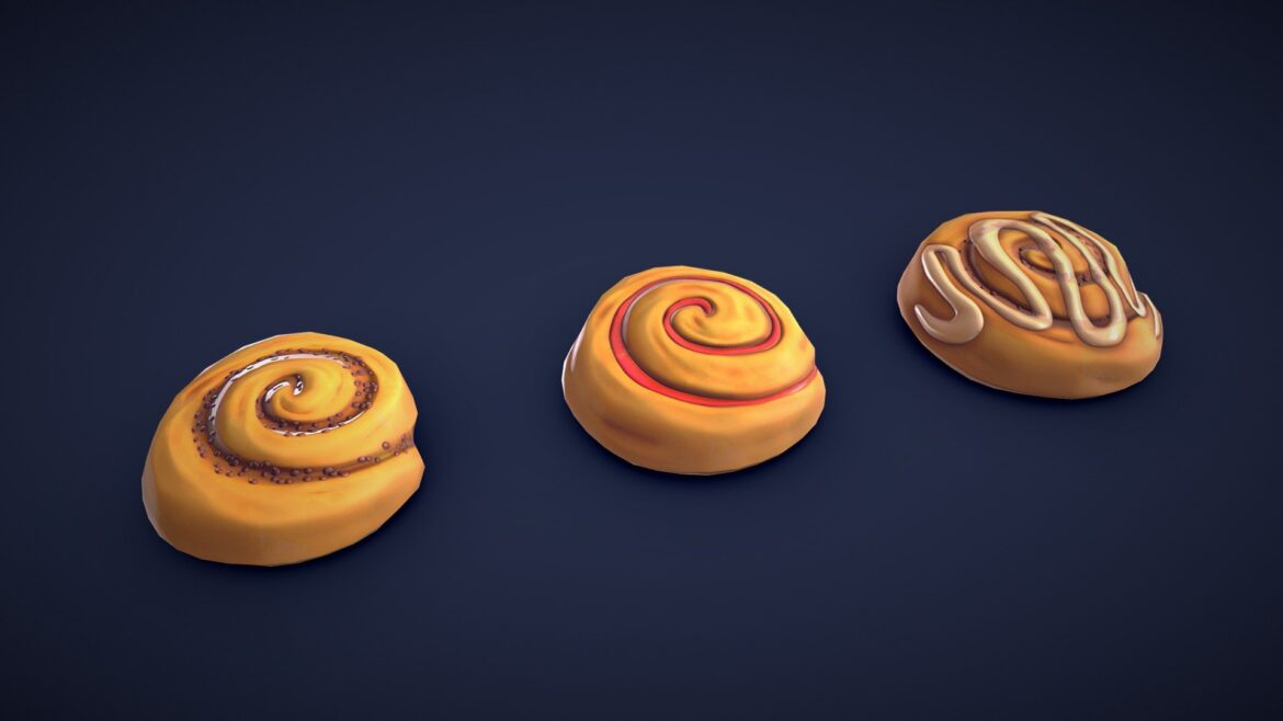 stylized pastries collection low poly 3d model