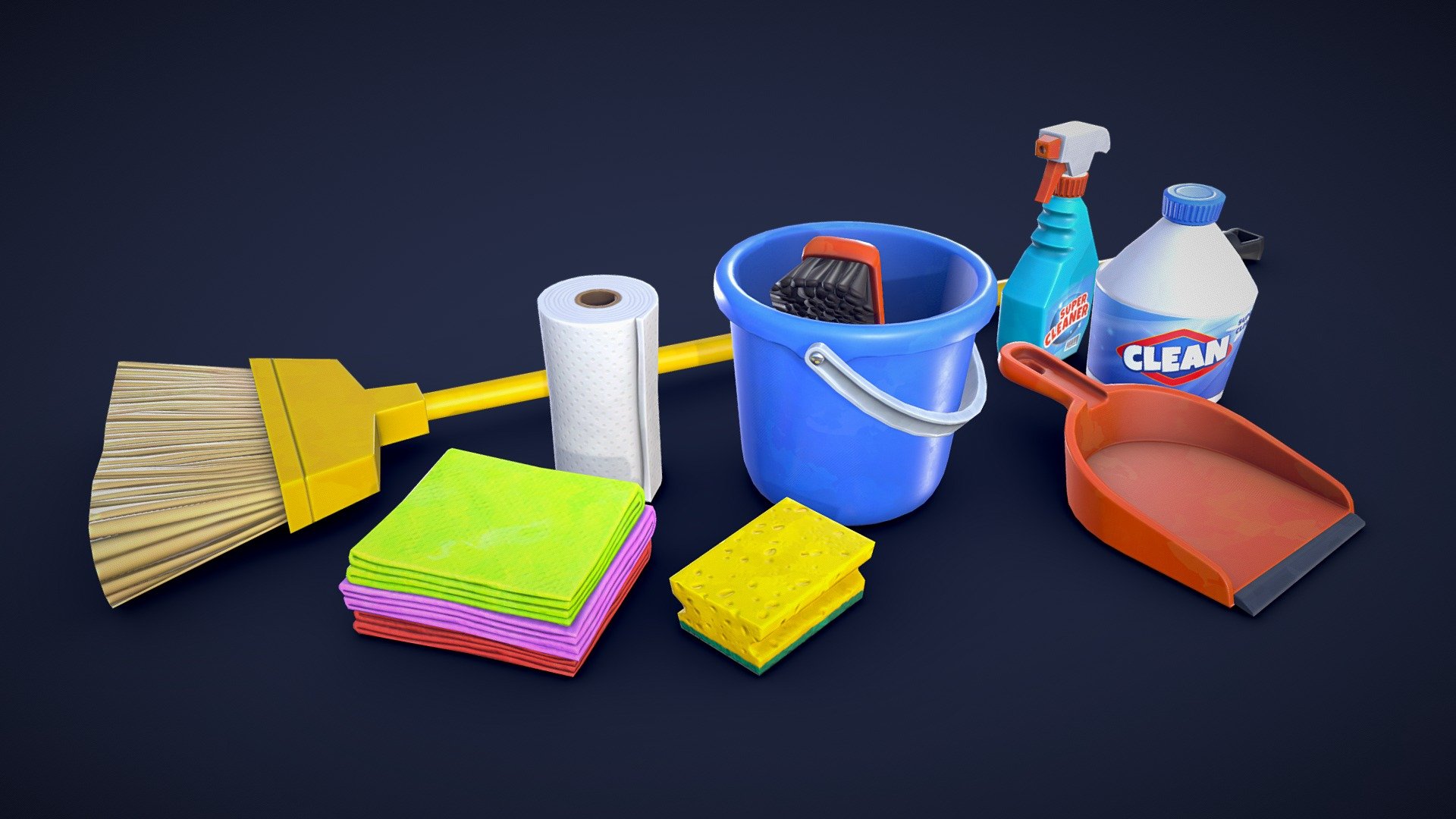 Stylized Cleaning Supplies – Low Poly