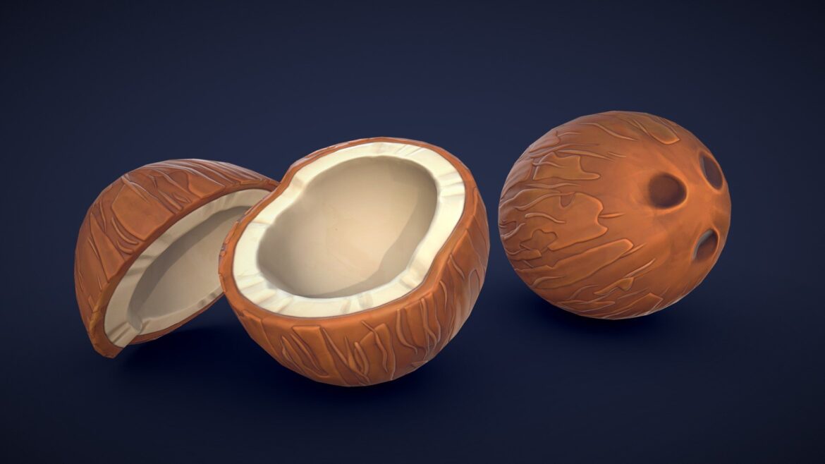 stylized coconut low poly 3d model