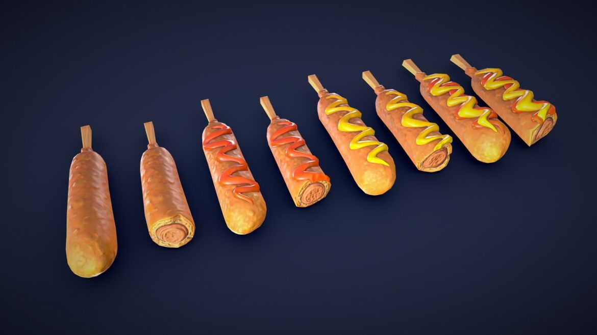 stylized corn dogs low poly 3d model