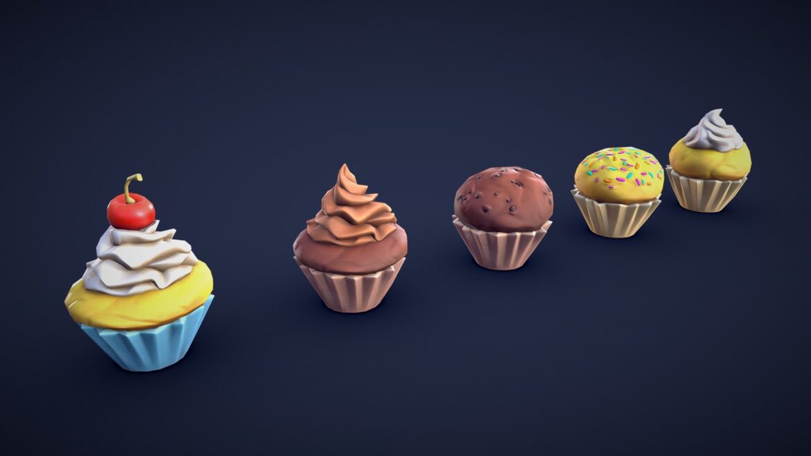 stylized pastries collection low poly 3d model