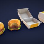 stylized double burger and box low poly 3d model