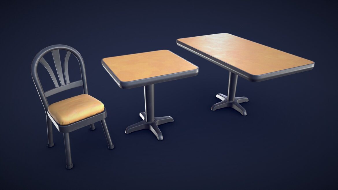 stylized fast food restaurant tables low poly 3d model