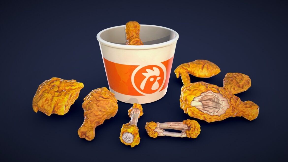 stylized fried chicken low poly 3d model