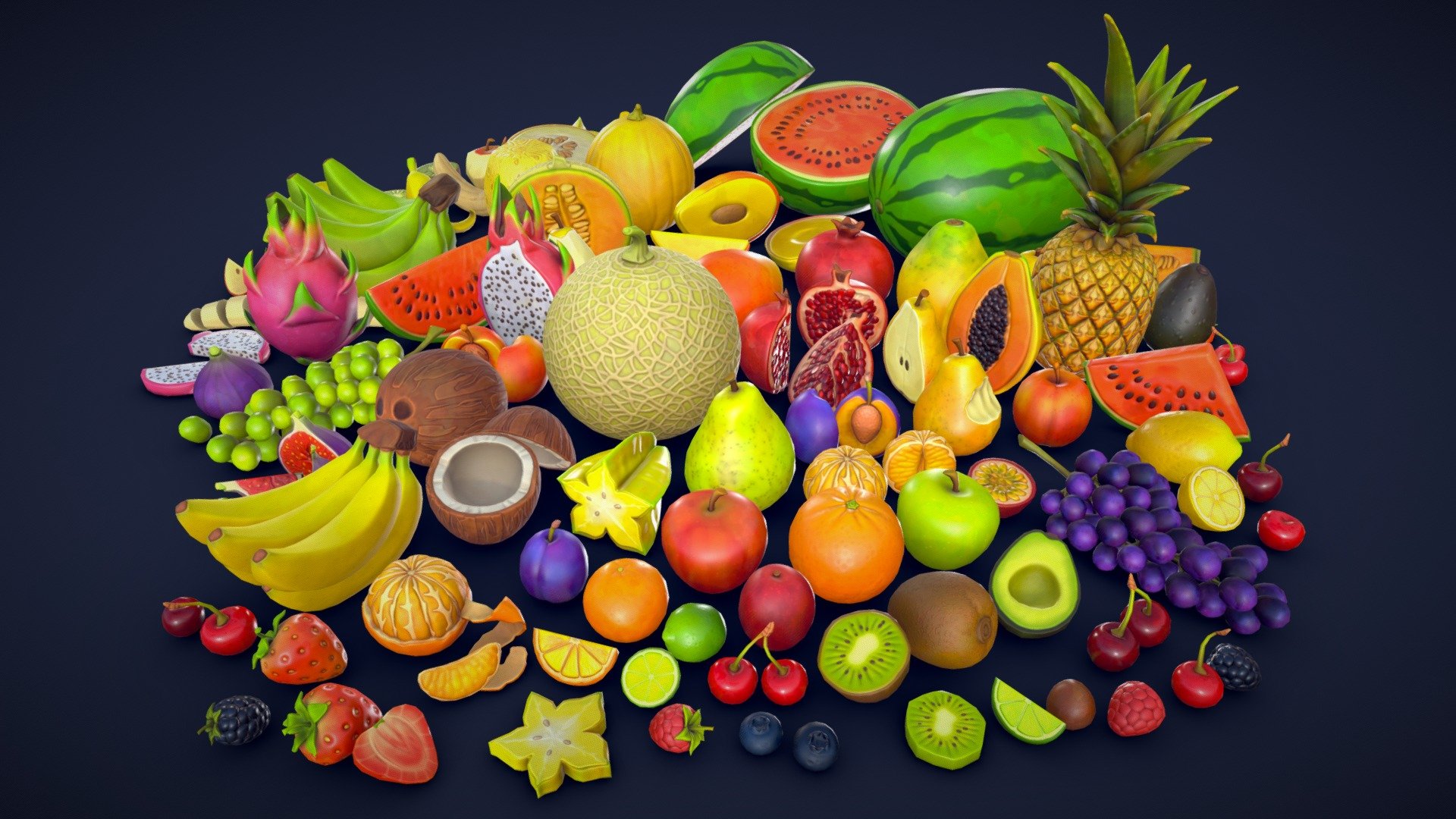 Stylized Fruits Collection – Low Poly