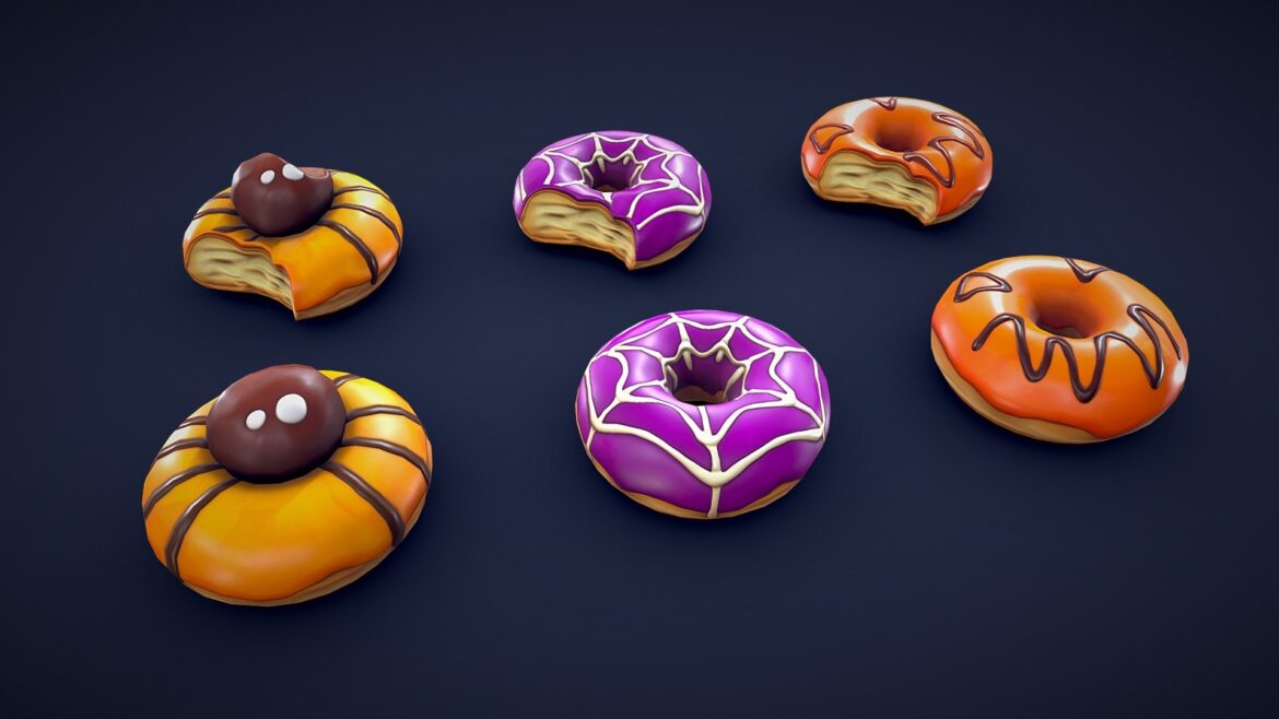 stylized halloween donuts low poly 3d model