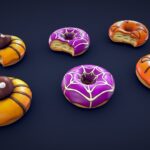 stylized halloween donuts low poly 3d model
