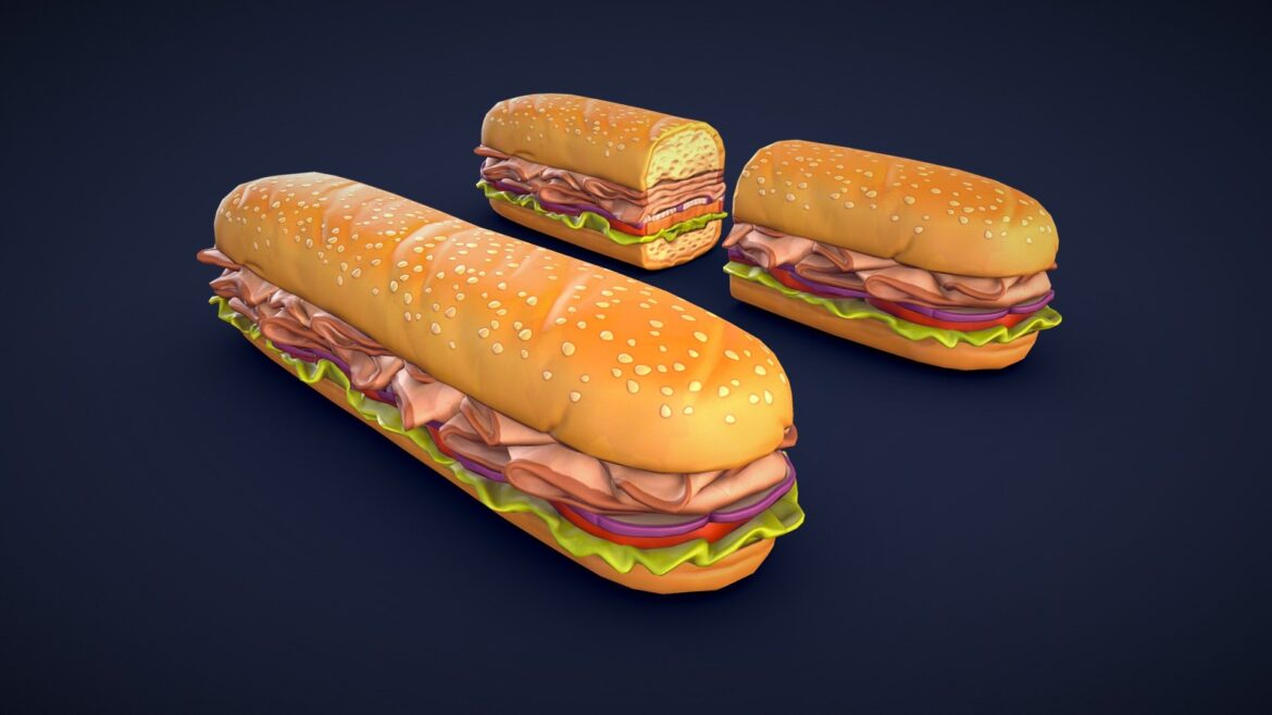 stylized ham sandwich low poly 3d model